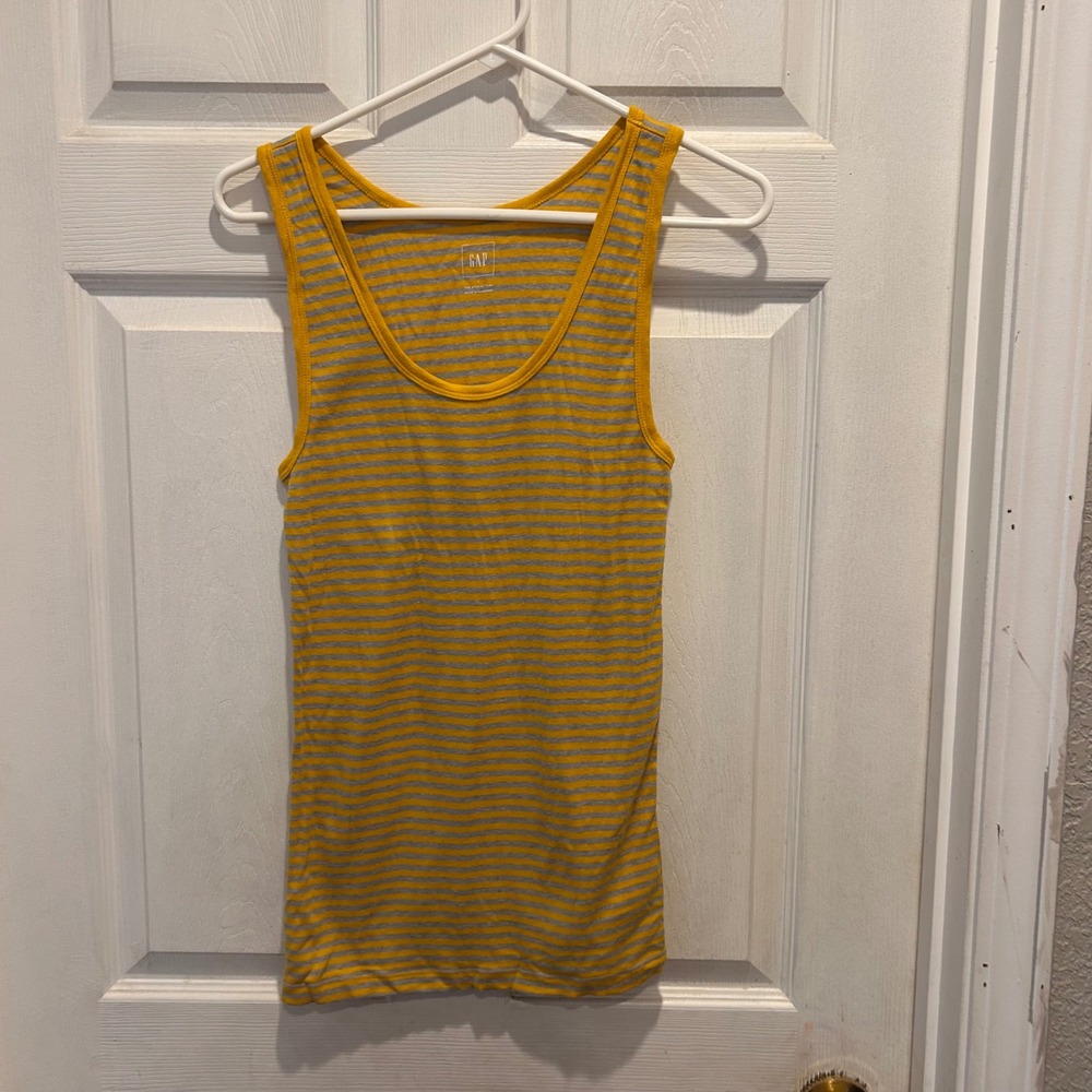 GAP The Modern Tank Womens Large Yellow Gray Striped Pima Cotton Modal Blend